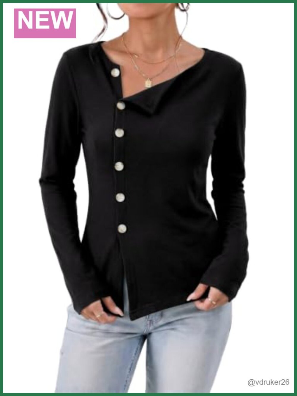 Women's Long Sleeve Button Down Tunic Top Asymmetrical Split Hem